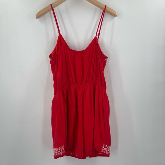 SHE + SKY Jumper Romper Size Large Red Embroidered Tassels Summer Beach Coastal - Picture 2 of 16